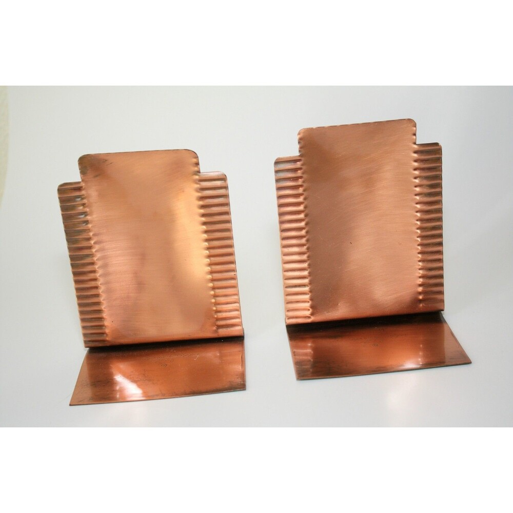 Pair Of Vintage GREGORIAN COPPER Bookends Art Deco Bent Design Metal  MCM #04
